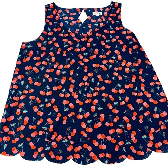 Maison Jules Sleeveless Women’s Cherry layered scalloped hem top Navy medium - Picture 5 of 12